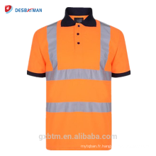 T-shirts réfléchissants de bouton des hommes 70% coton 20% polyester salut vis haute visibilité haute visibilité sécurité à manches courtes polo de travail